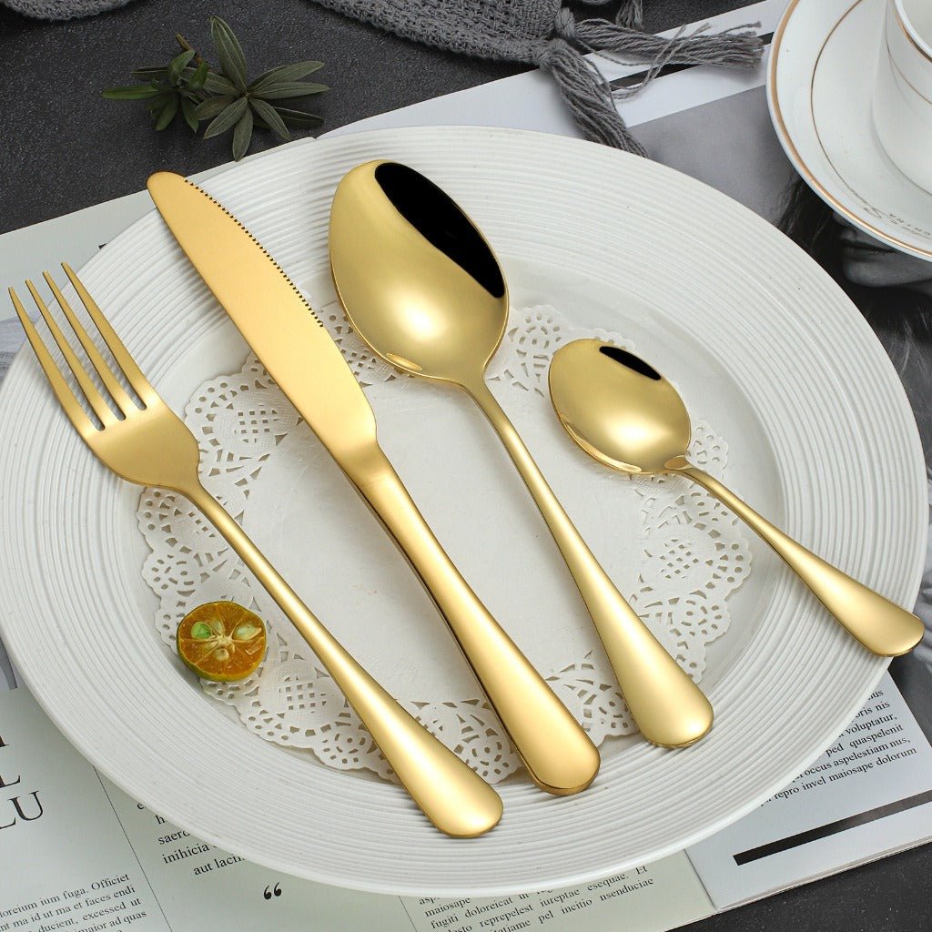 24pcs Gold stainless steel cutlery set with luxury gift box - Cutlery Set - Oaksoho