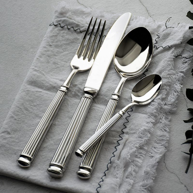 4-piece Silver Cutlery Set with a Ribbed Handle