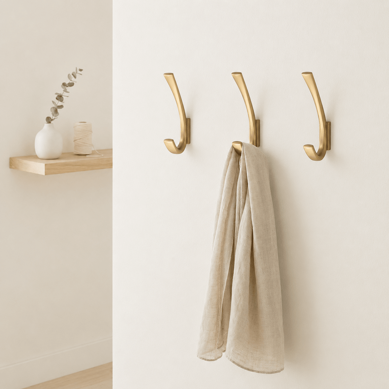 3-Piece Set Brushed Gold Curved Wall Hooks - Wall Hooks - Oaksoho