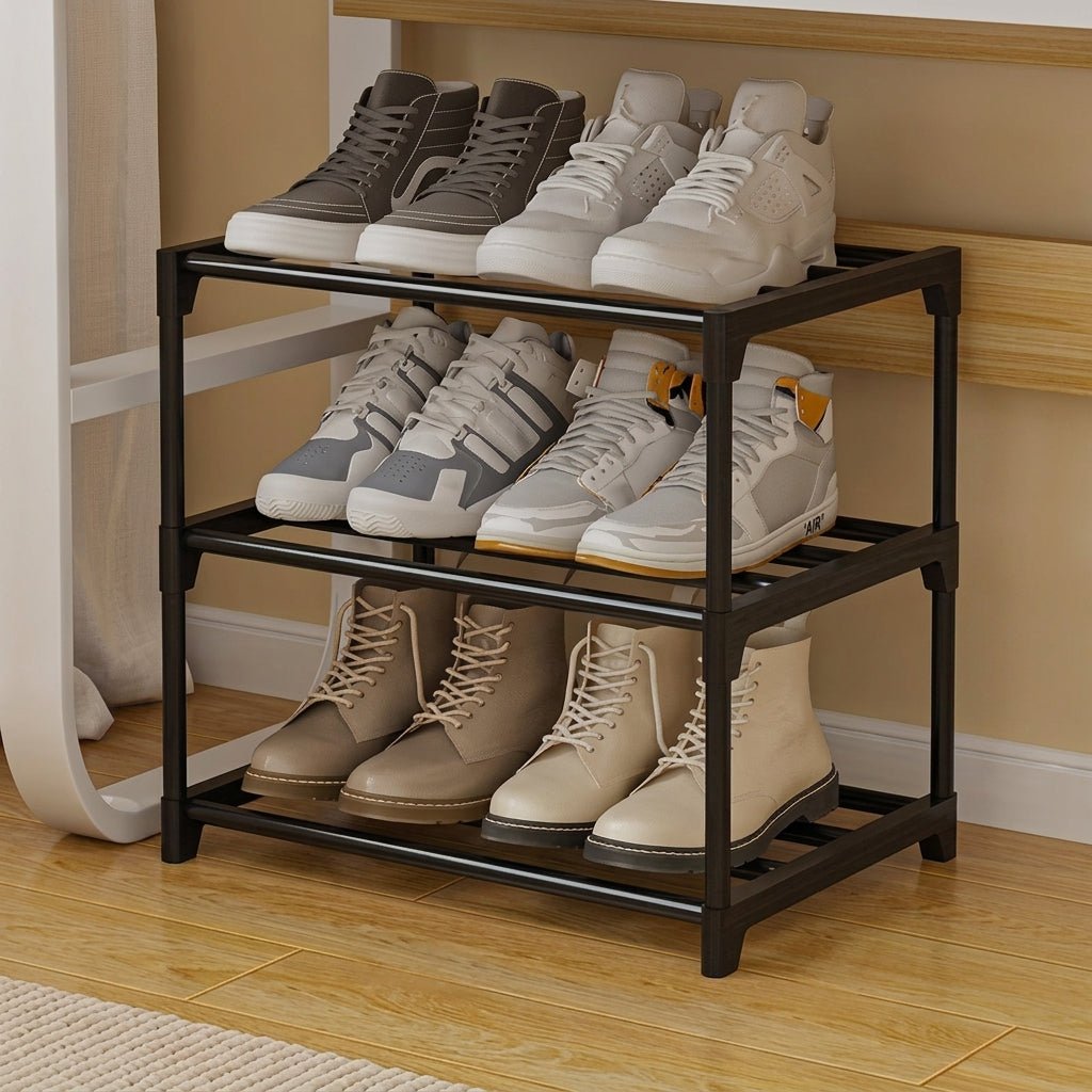 3-Tier Shoe Rack with Open Shelf Storage Design - Shoe Rack - Black - Oaksoho