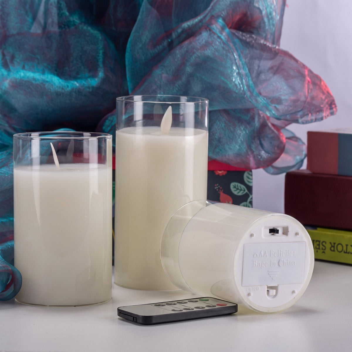 3pcs LED Pillar Candles with Glass Holders - Flameless Candles - Clear - Oaksoho