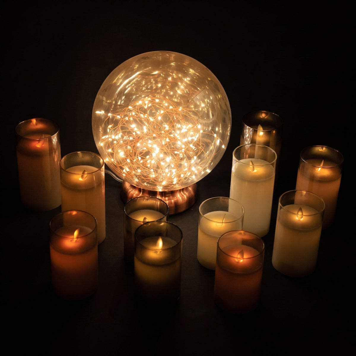 3pcs LED Pillar Candles with Glass Holders - Flameless Candles - Amber - Oaksoho