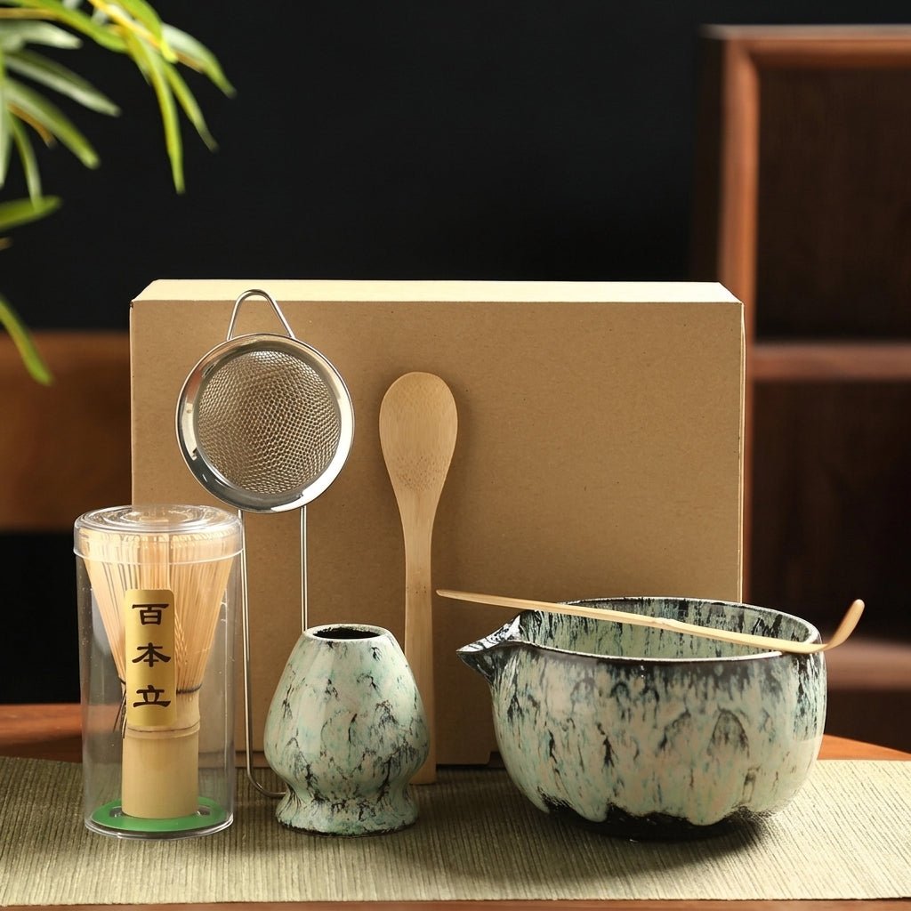 6-Piece Japanese Matcha Tea Set with Ceramic Bowl - Matcha-Set - Light Green - Oaksoho
