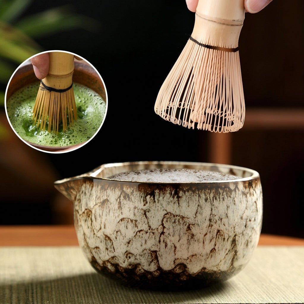 6-Piece Japanese Matcha Tea Set with Ceramic Bowl - Matcha-Set - Pink - Oaksoho