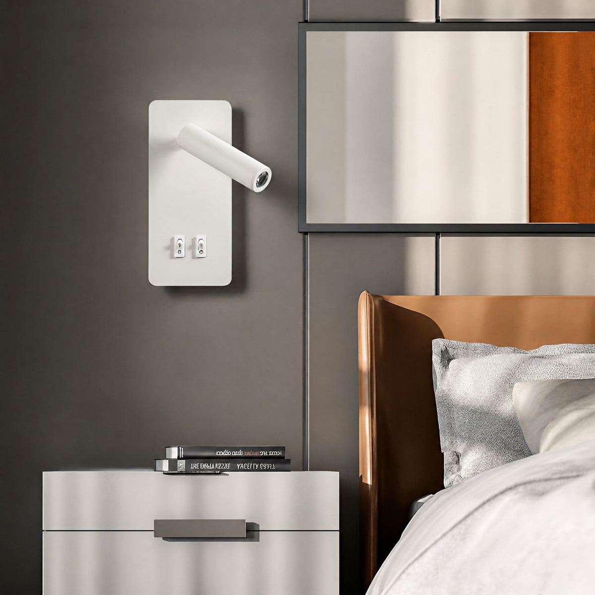Adjustable Cylinder Wall Light with Built-in Reading Spotlight - Wall Light Fixtures - White - Oaksoho