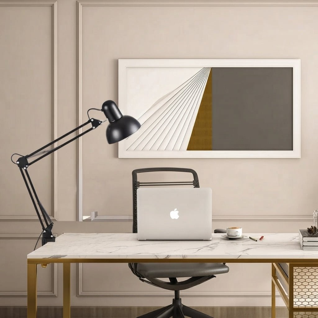 Adjustable Swing Arm Clip Table Bedside Lamp - Table Lamps - Black - Oaksoho