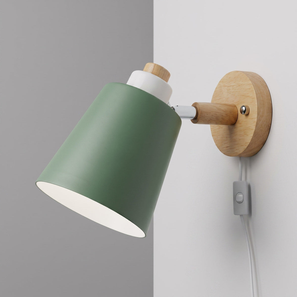 Adjustable Wooden Wall Light with Rotating Metal Shade - Wall Light Fixtures - Black - Oaksoho