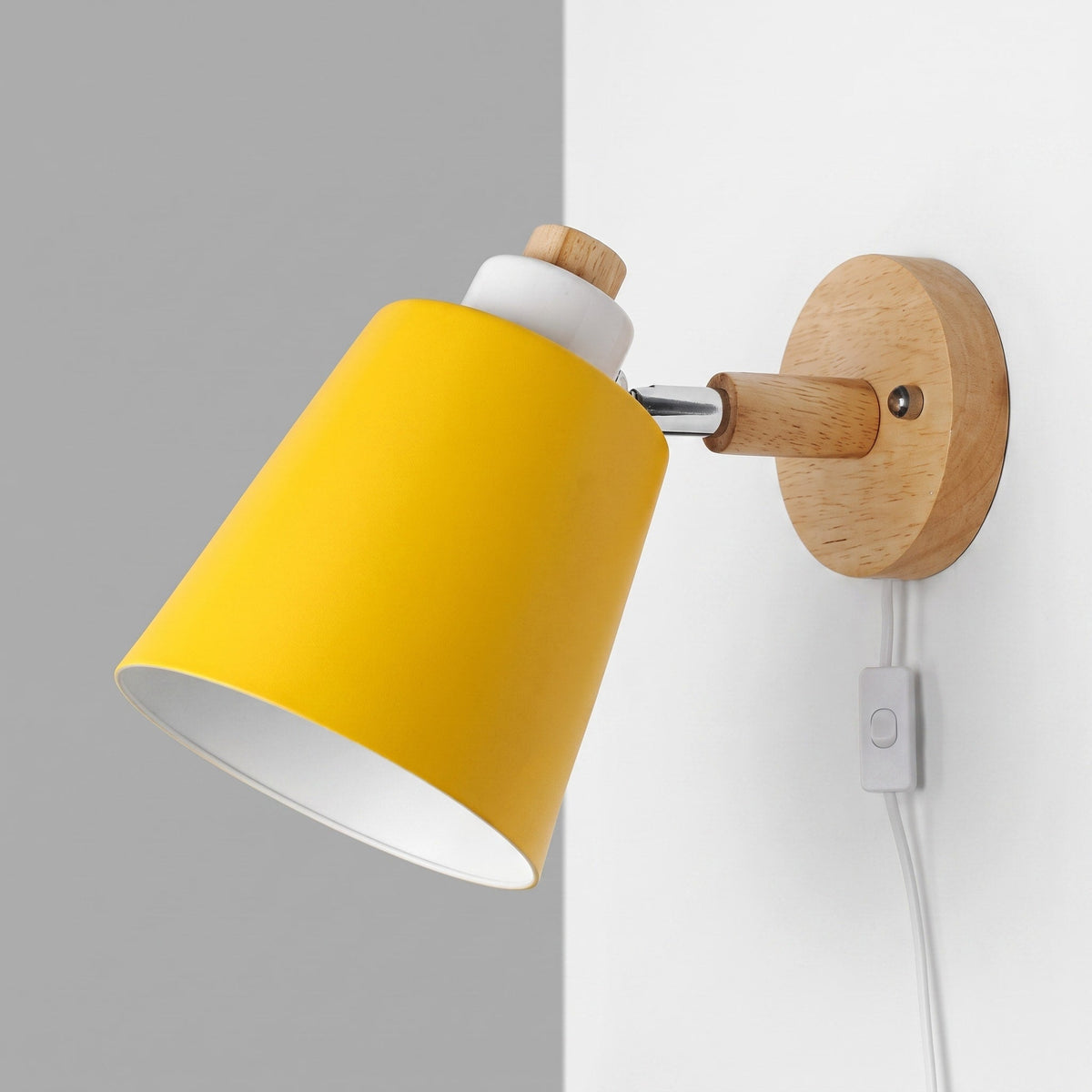 Adjustable Wooden Wall Light with Rotating Metal Shade - Wall Light Fixtures - Black - Oaksoho