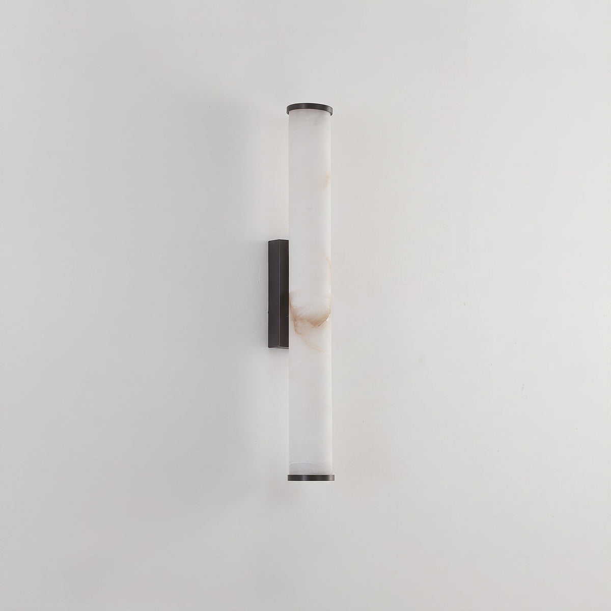 Alabaster Effect Cylinder Wall Sconce with Metal Base - Wall Light Fixtures - Black - Oak Soho