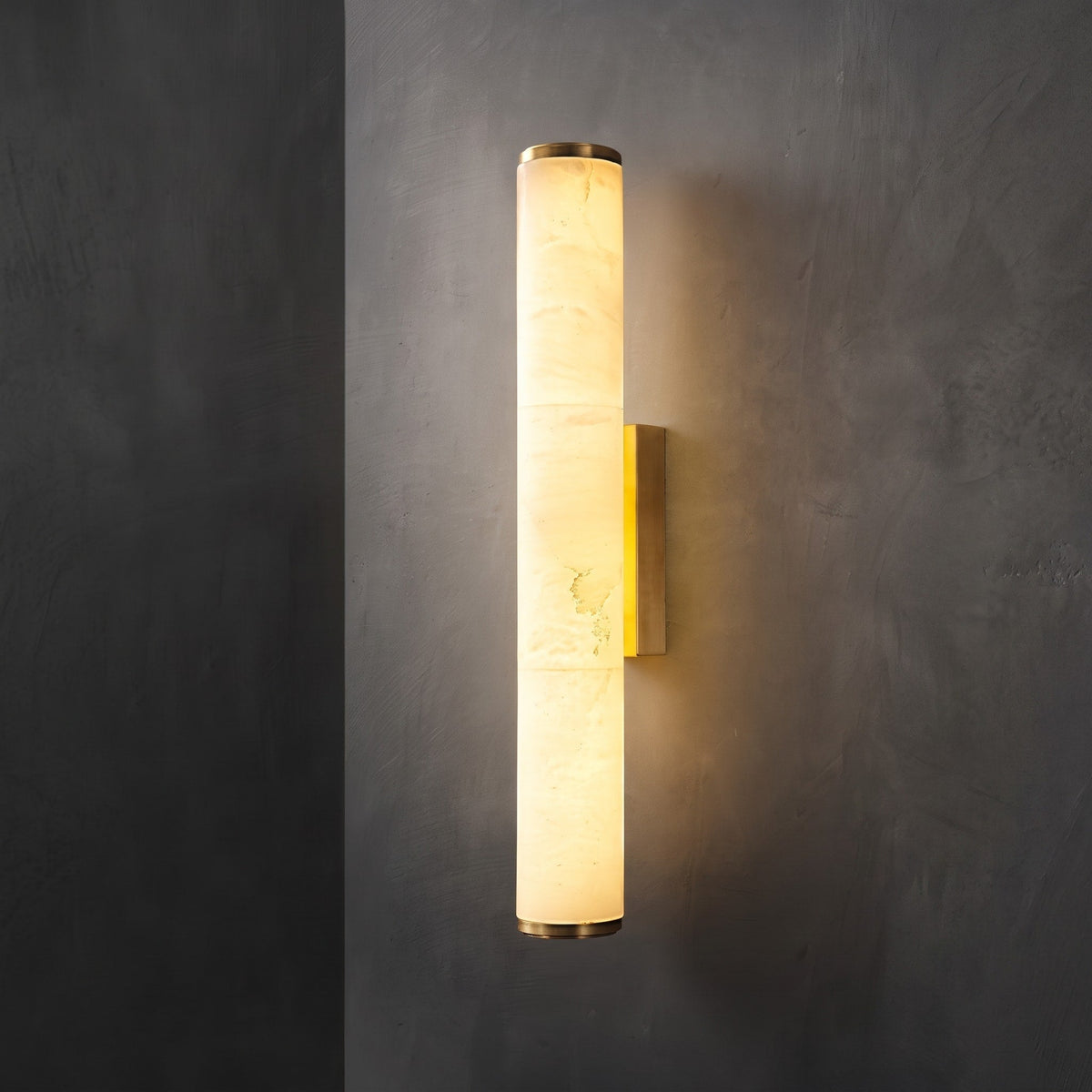 Alabaster Effect Cylinder Wall Sconce with Metal Base - Wall Light Fixtures - Black - Oak Soho