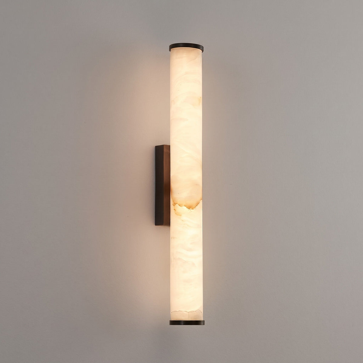 Alabaster Effect Cylinder Wall Sconce with Metal Base - Wall Light Fixtures - Black - Oak Soho