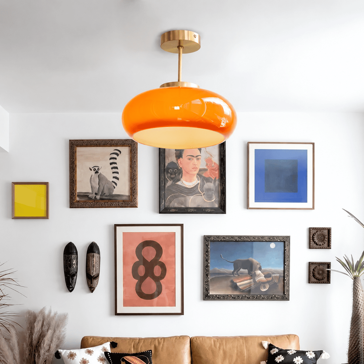 Amber Glass Semi-Flush Ceiling Light - Ceiling Light Fixtures - Oaksoho