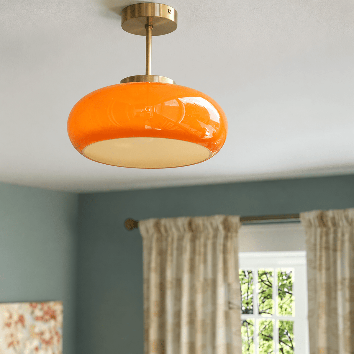 Amber Glass Semi-Flush Ceiling Light - Ceiling Light Fixtures - Oaksoho