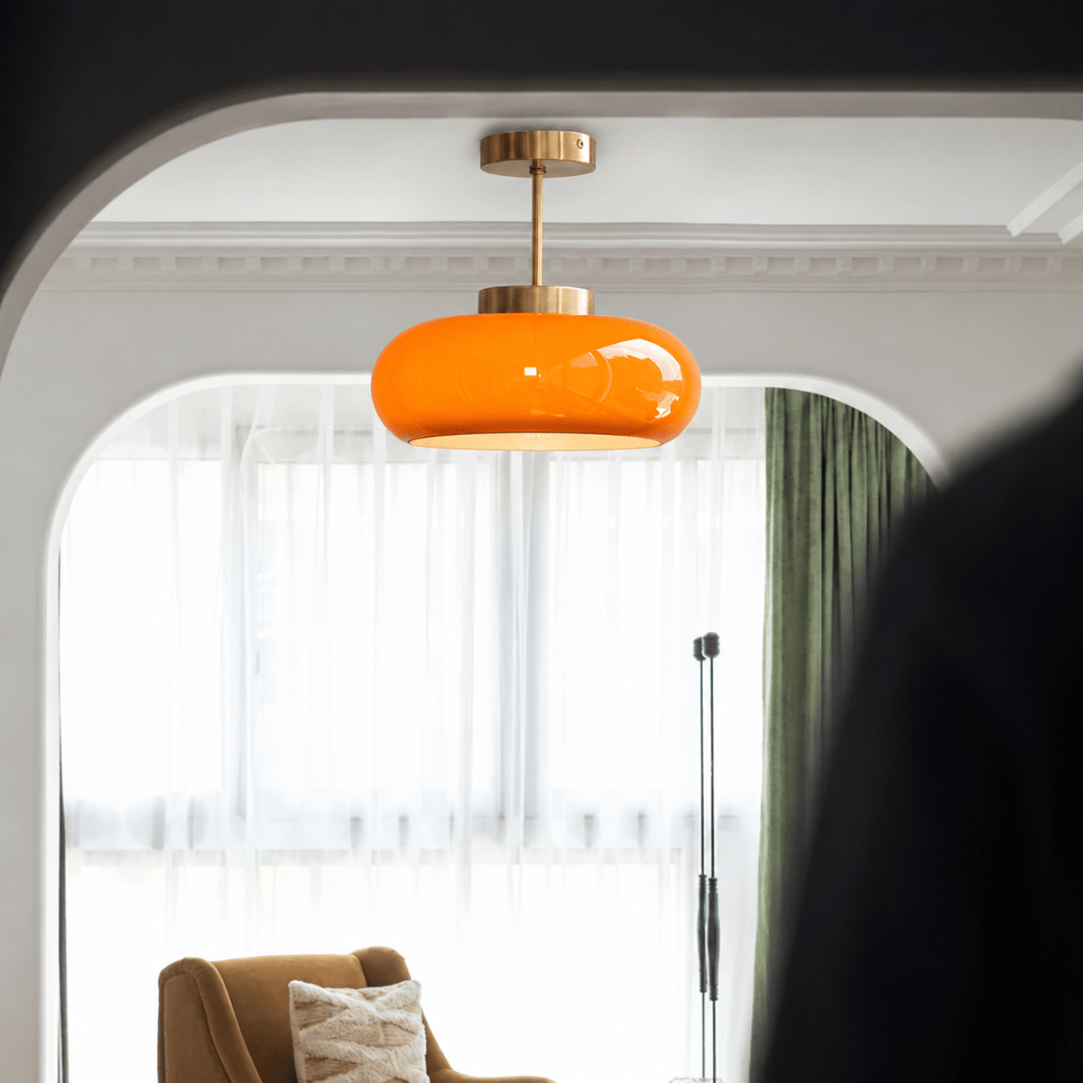 Amber Glass Semi-Flush Ceiling Light - Ceiling Light Fixtures - Oaksoho