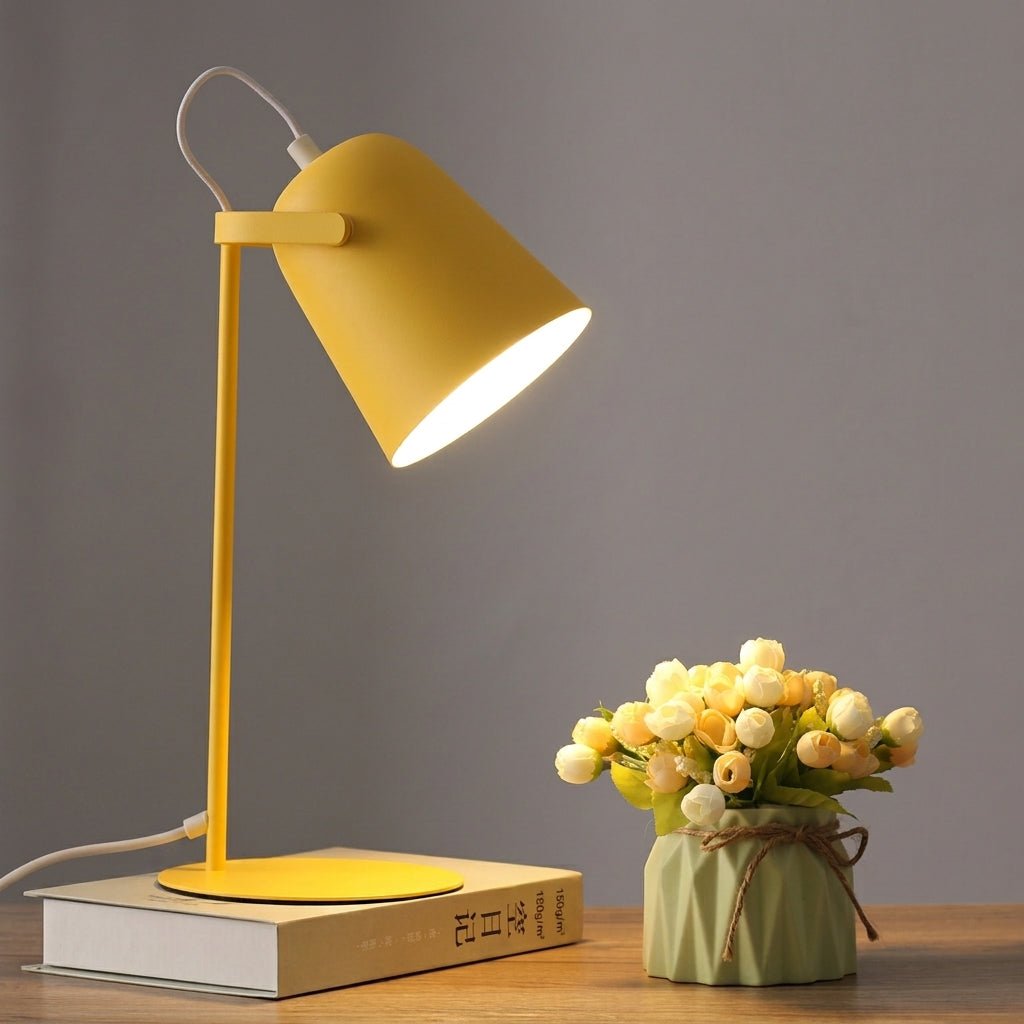 Angled Metal Table Bedside Lamp with Adjustable Shade - Desk Lamps - Yellow - Oaksoho