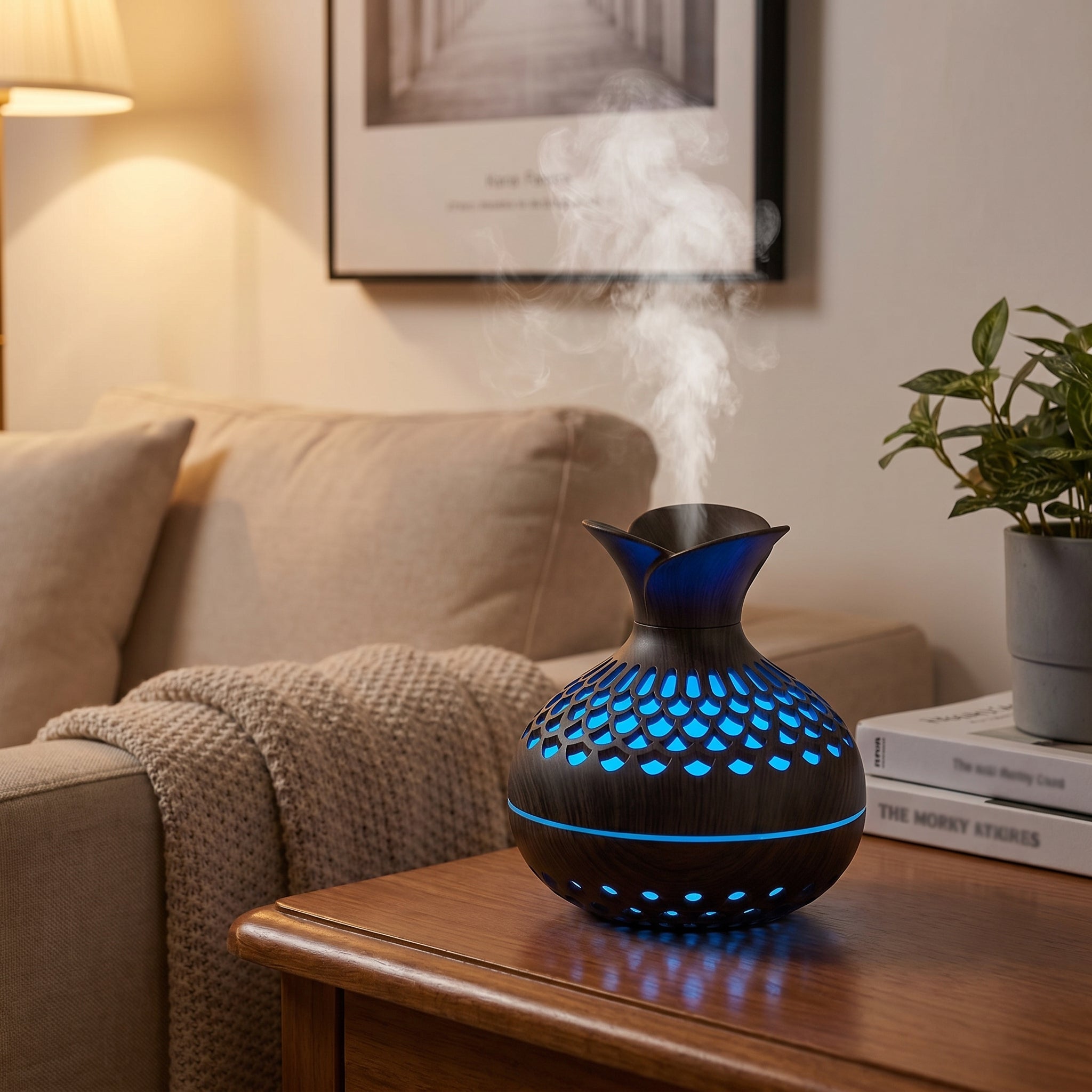 Aroma Diffuser with LED Humidifier - LED Decorative Lights - Black - Oaksoho