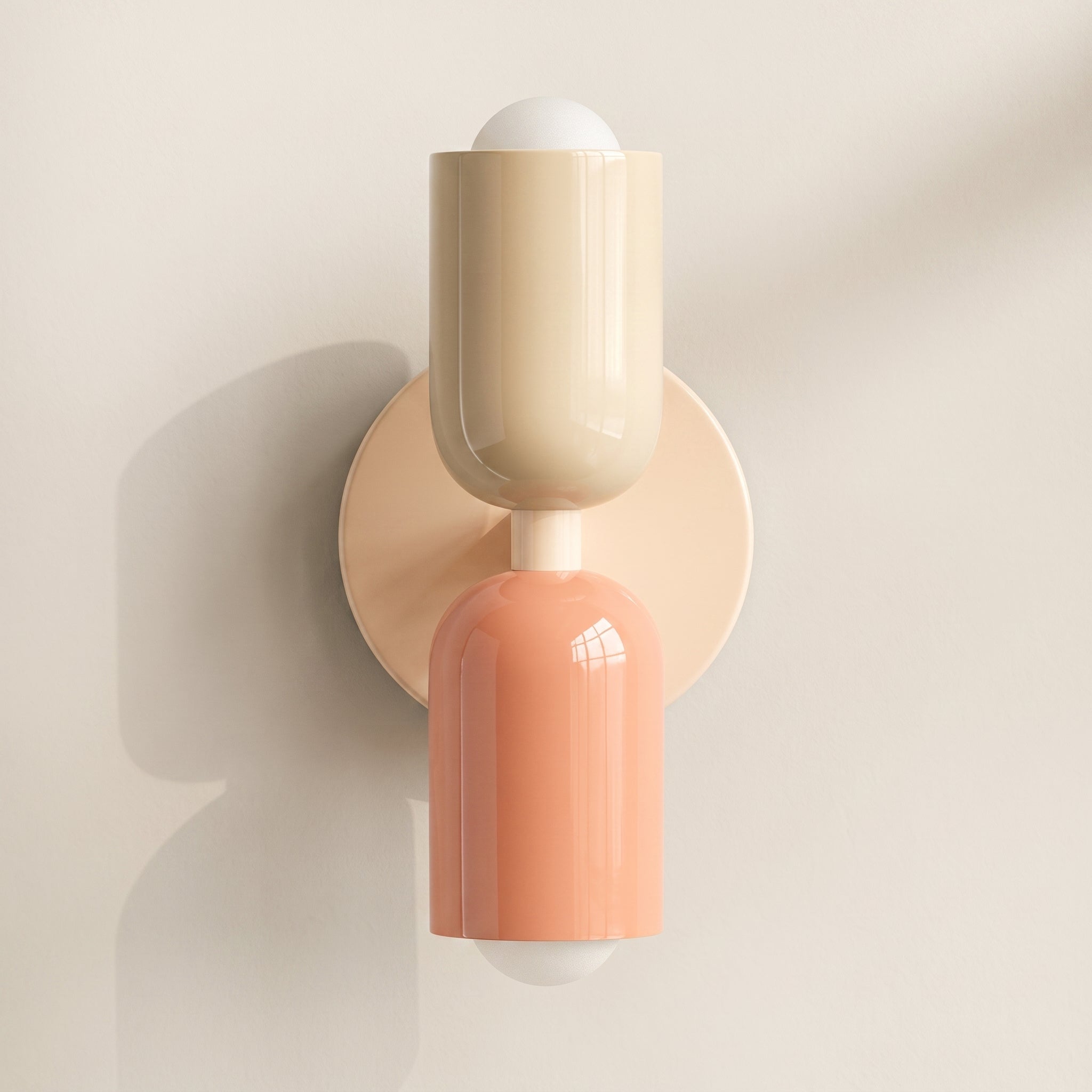 Bauhaus Double Cylinder Wall Light with Round Back Plate - Wall Light Fixtures - Beige/Salmon - Oaksoho