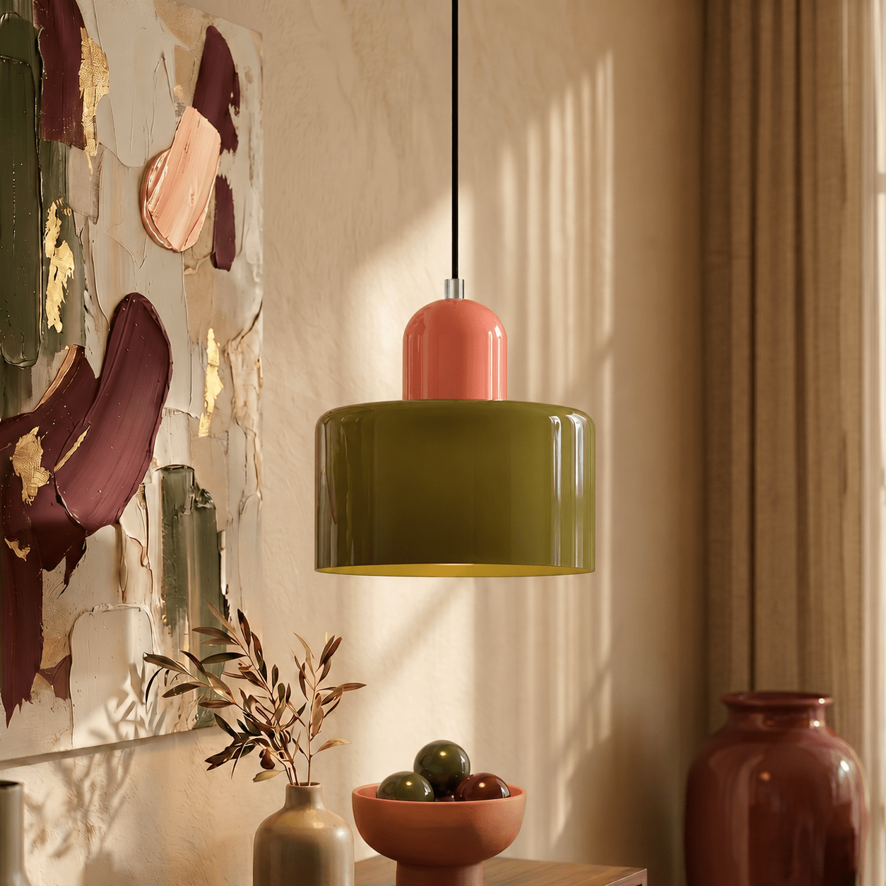 Bauhaus Pendant Light with Modern Cylindrical Shade Design - Pendant Light - Light Green - Oaksoho