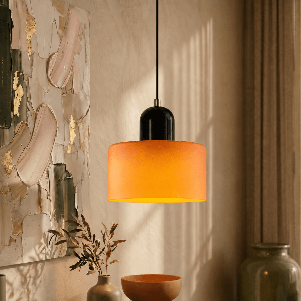 Bauhaus Pendant Light with Modern Cylindrical Shade Design - Pendant Light - Orange - Oaksoho