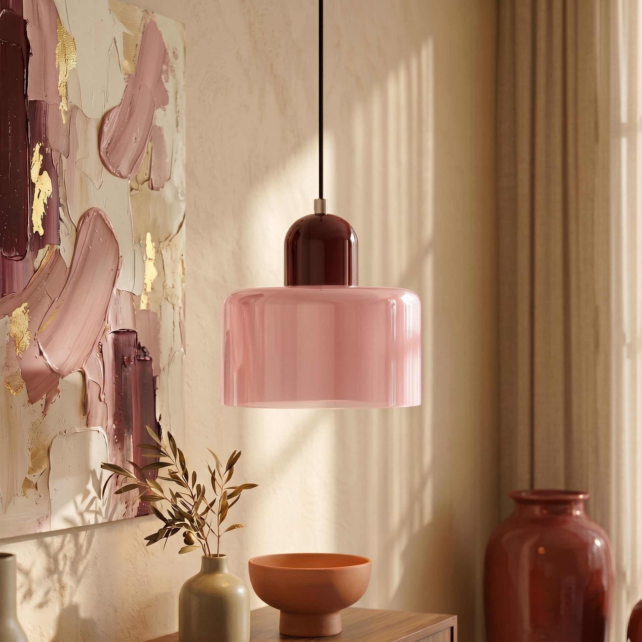 Bauhaus Pendant Light with Modern Cylindrical Shade Design - Pendant Light - Pink - Oaksoho