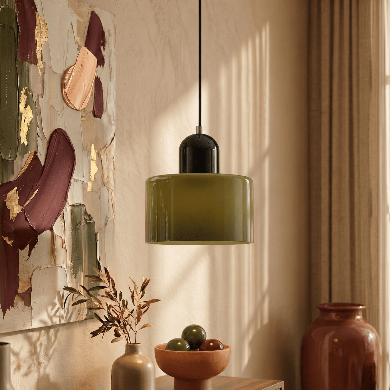 Bauhaus Pendant Light with Modern Cylindrical Shade Design - Pendant Light - Light Green - Oaksoho