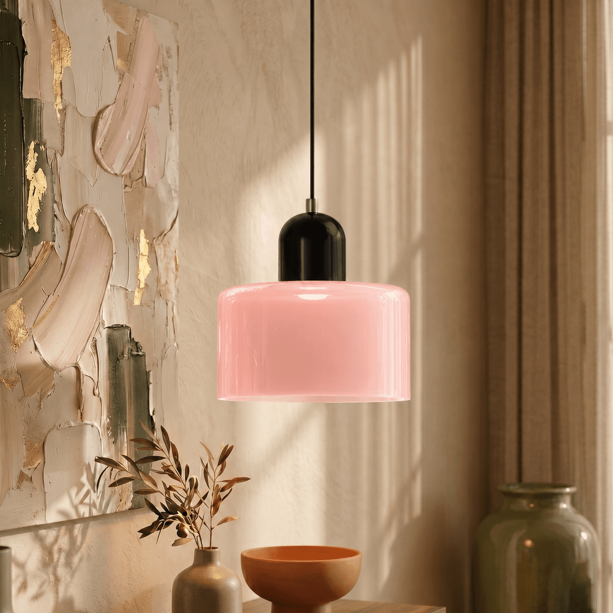 Bauhaus Pendant Light with Modern Cylindrical Shade Design - Pendant Light - Pink - Oaksoho