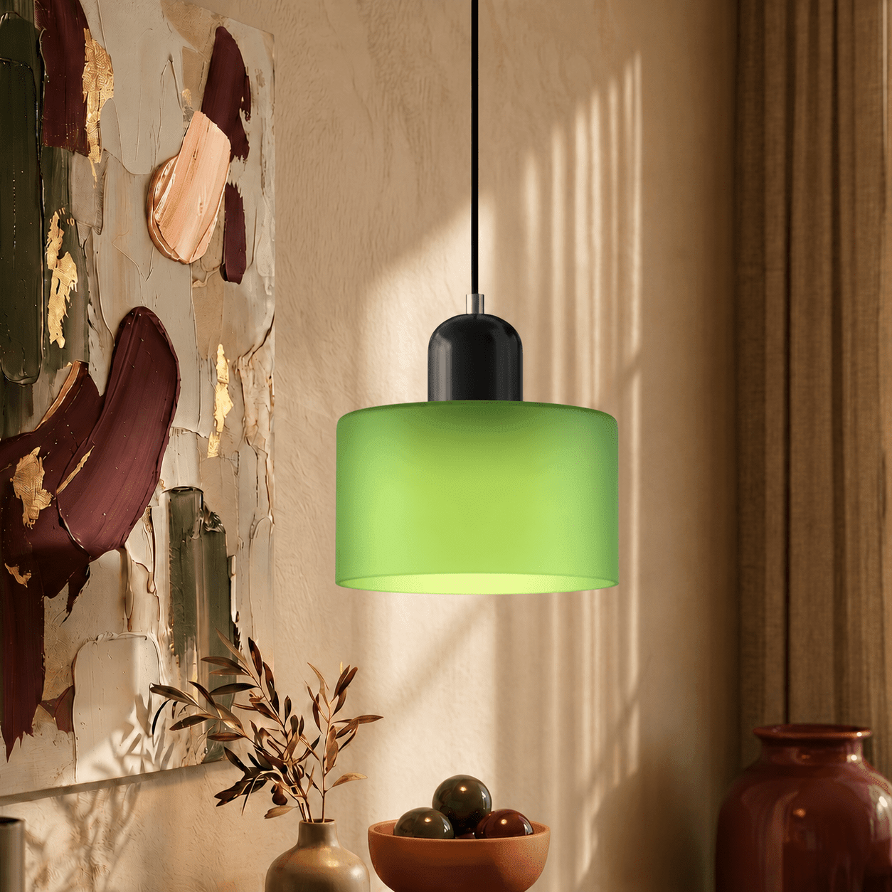 Bauhaus Pendant Light with Modern Cylindrical Shade Design - Pendant Light - Matt Green - Oaksoho