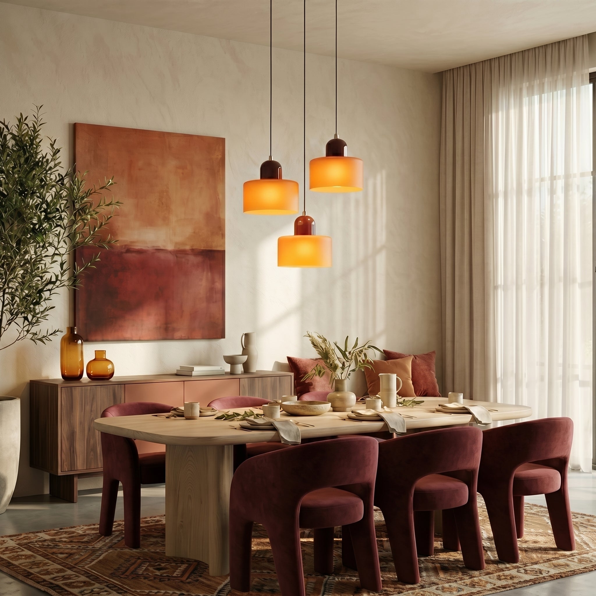 Bauhaus Pendant Light with Modern Cylindrical Shade Design - Pendant Light - Orange - Oaksoho