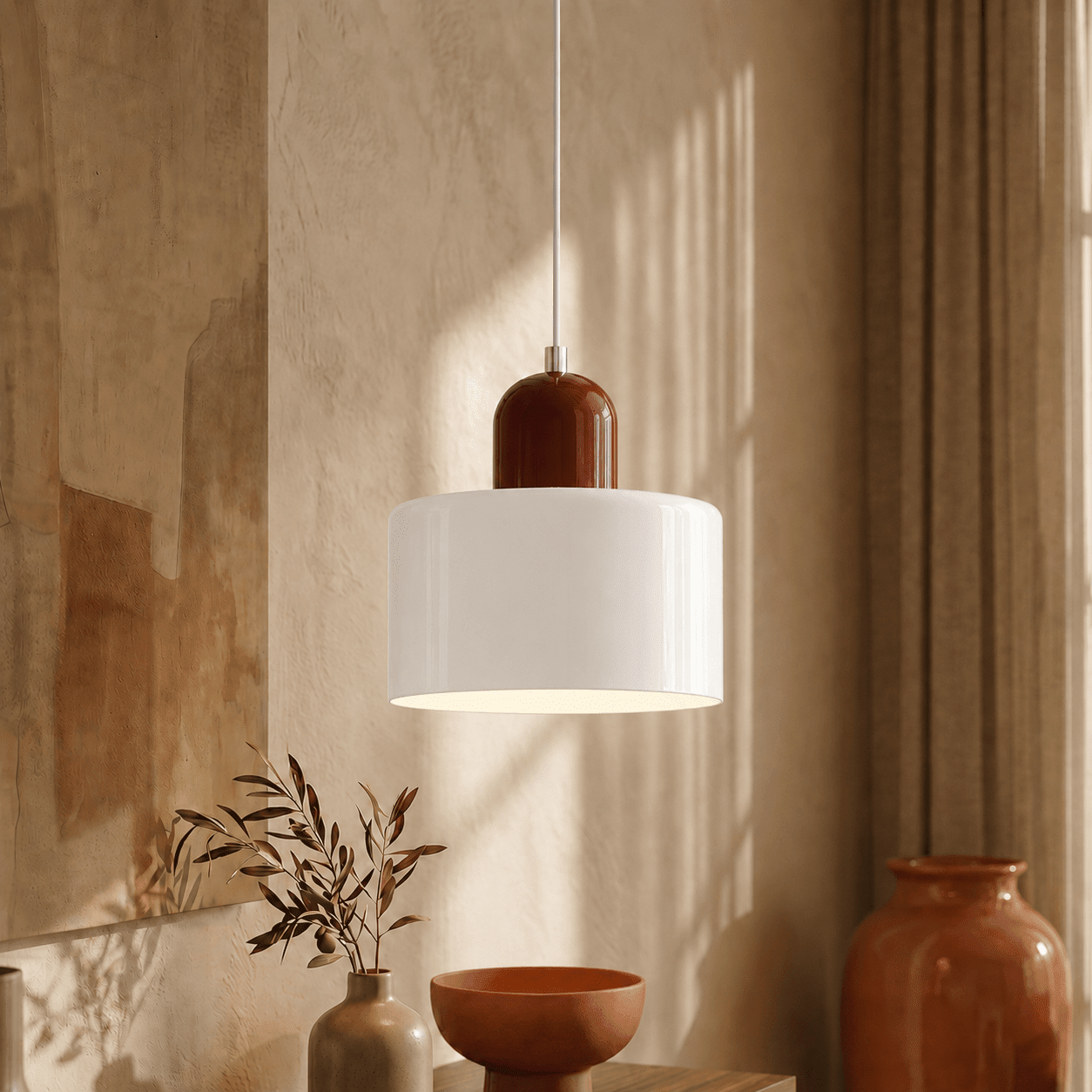 Bauhaus Pendant Light with Modern Cylindrical Shade Design - Pendant Light - White - Oaksoho