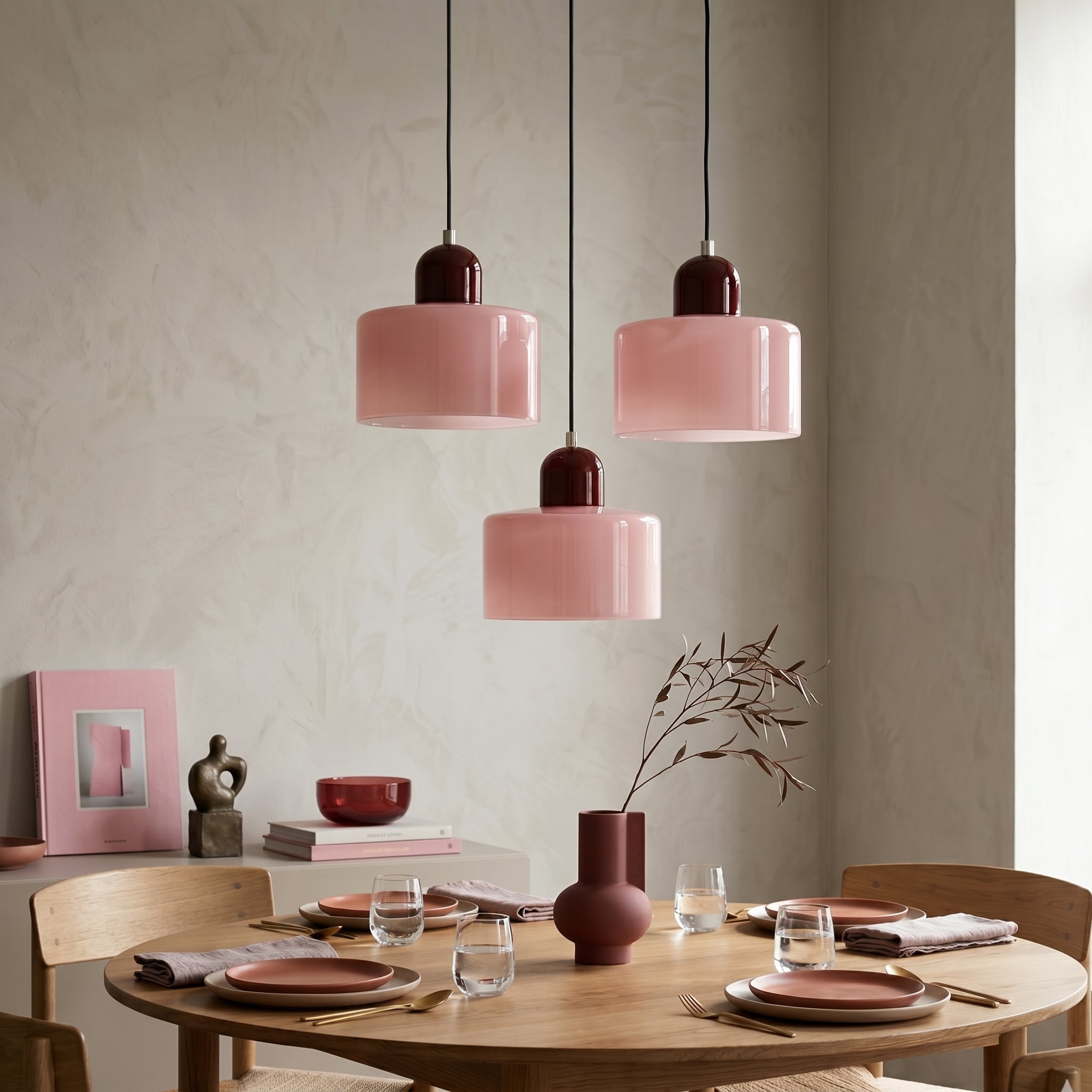 Bauhaus Pendant Light with Modern Cylindrical Shade Design - Pendant Light - Pink - Oaksoho