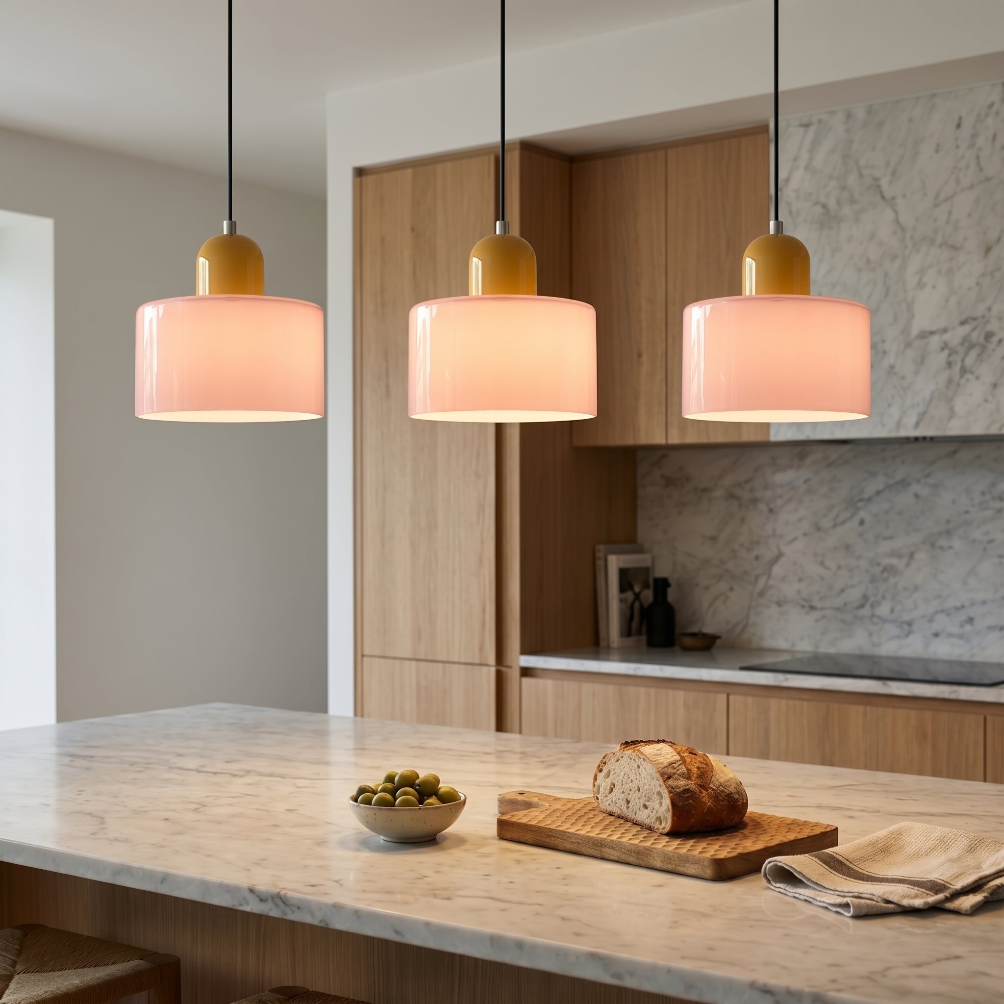 Bauhaus Pendant Light with Modern Cylindrical Shade Design - Pendant Light - Pink - Oaksoho