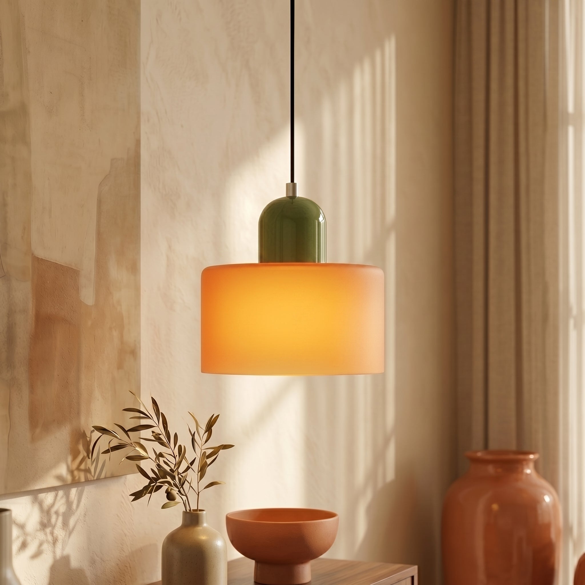 Bauhaus Pendant Light with Modern Cylindrical Shade Design - Pendant Light - Orange - Oaksoho