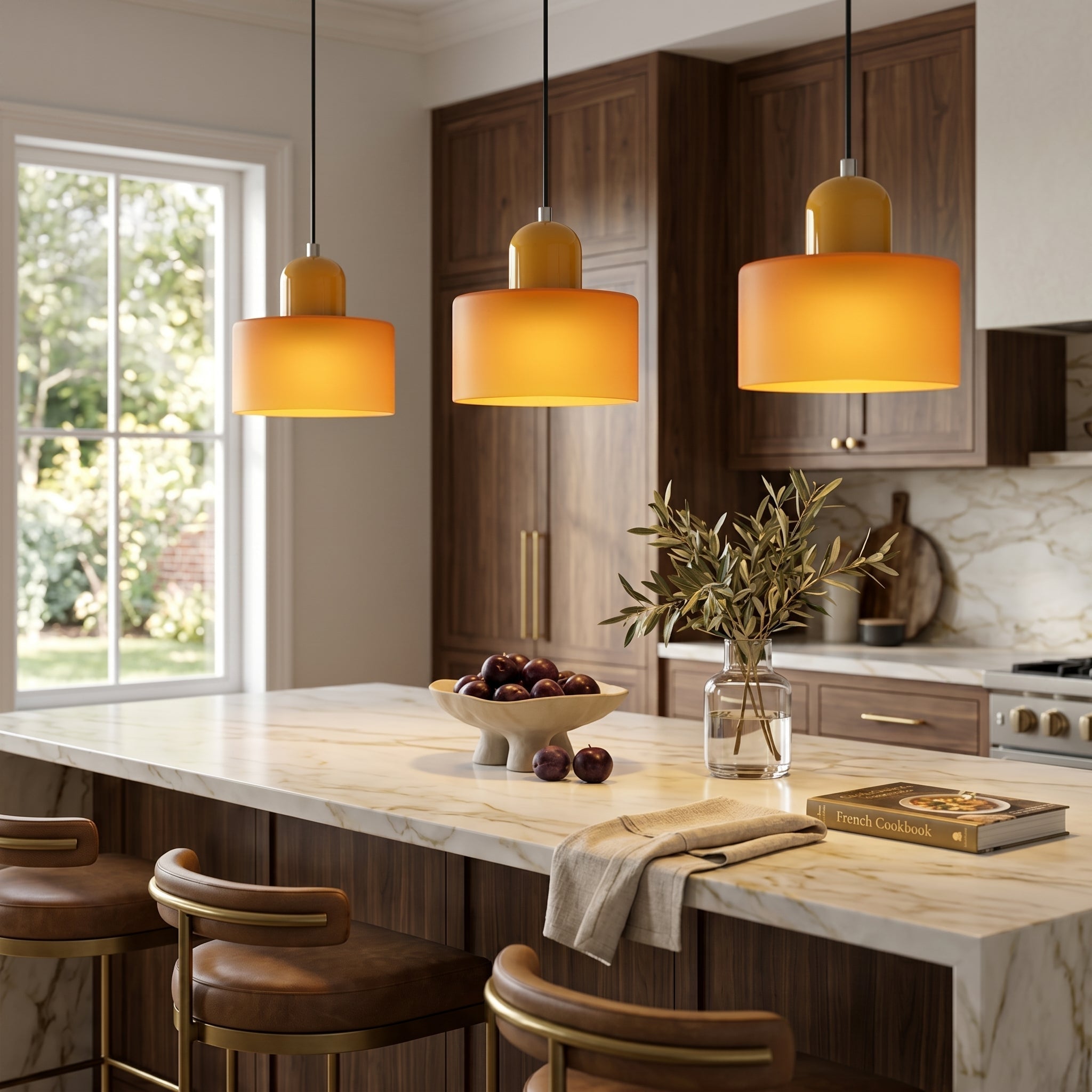 Bauhaus Pendant Light with Modern Cylindrical Shade Design - Pendant Light - Orange - Oaksoho