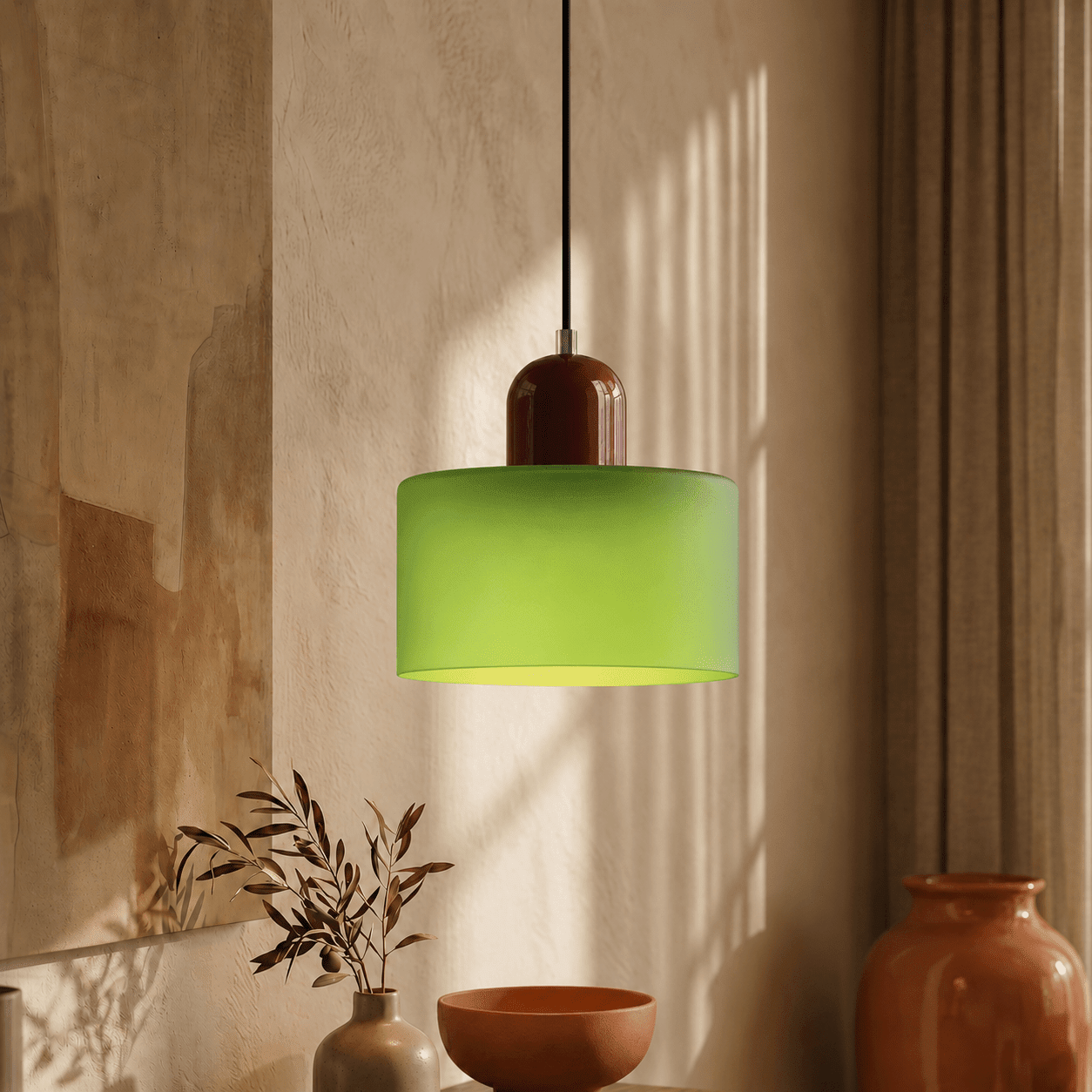 Bauhaus Pendant Light with Modern Cylindrical Shade Design - Pendant Light - Matt Green - Oaksoho