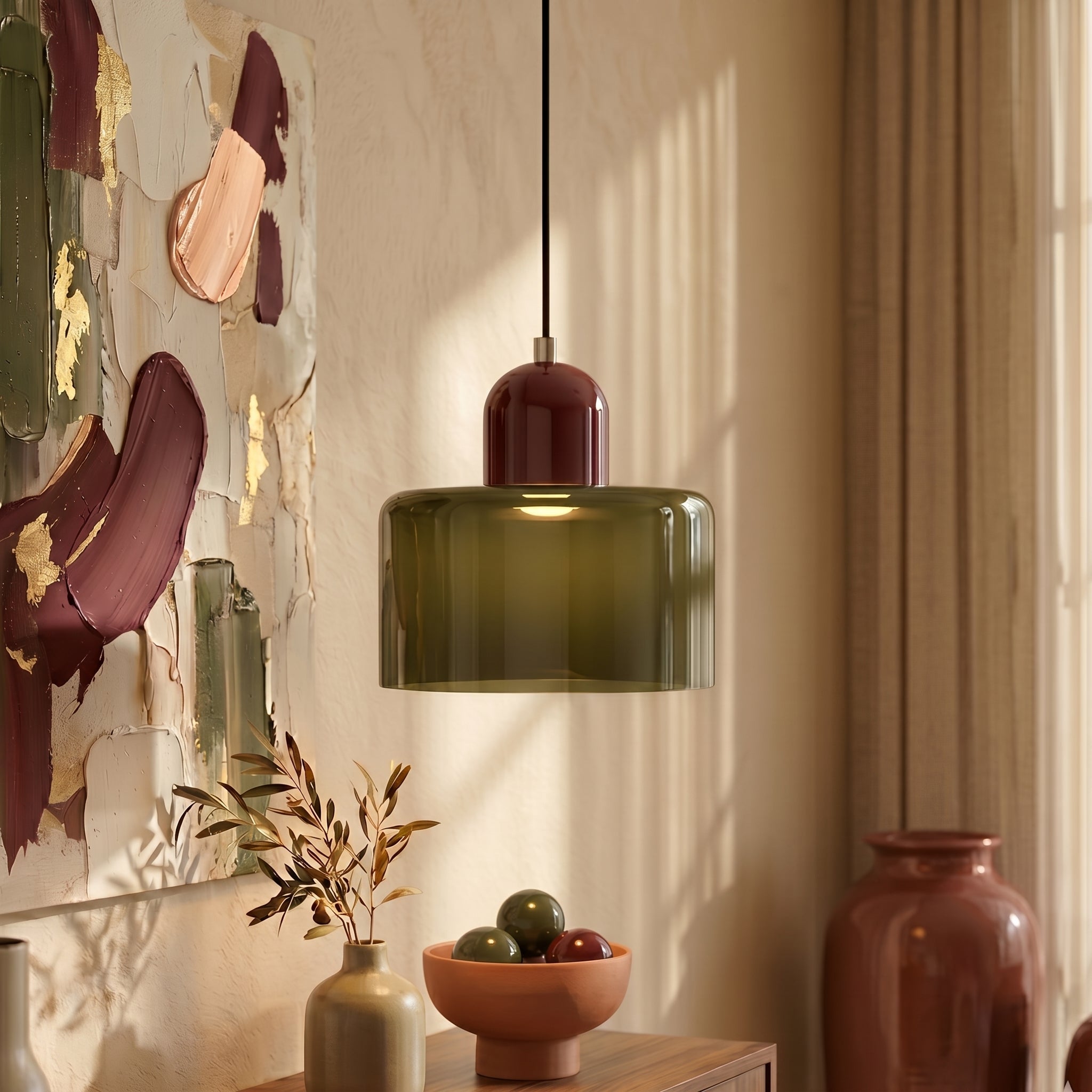 Bauhaus Pendant Light with Modern Cylindrical Shade Design - Pendant Light - Light Green - Oaksoho