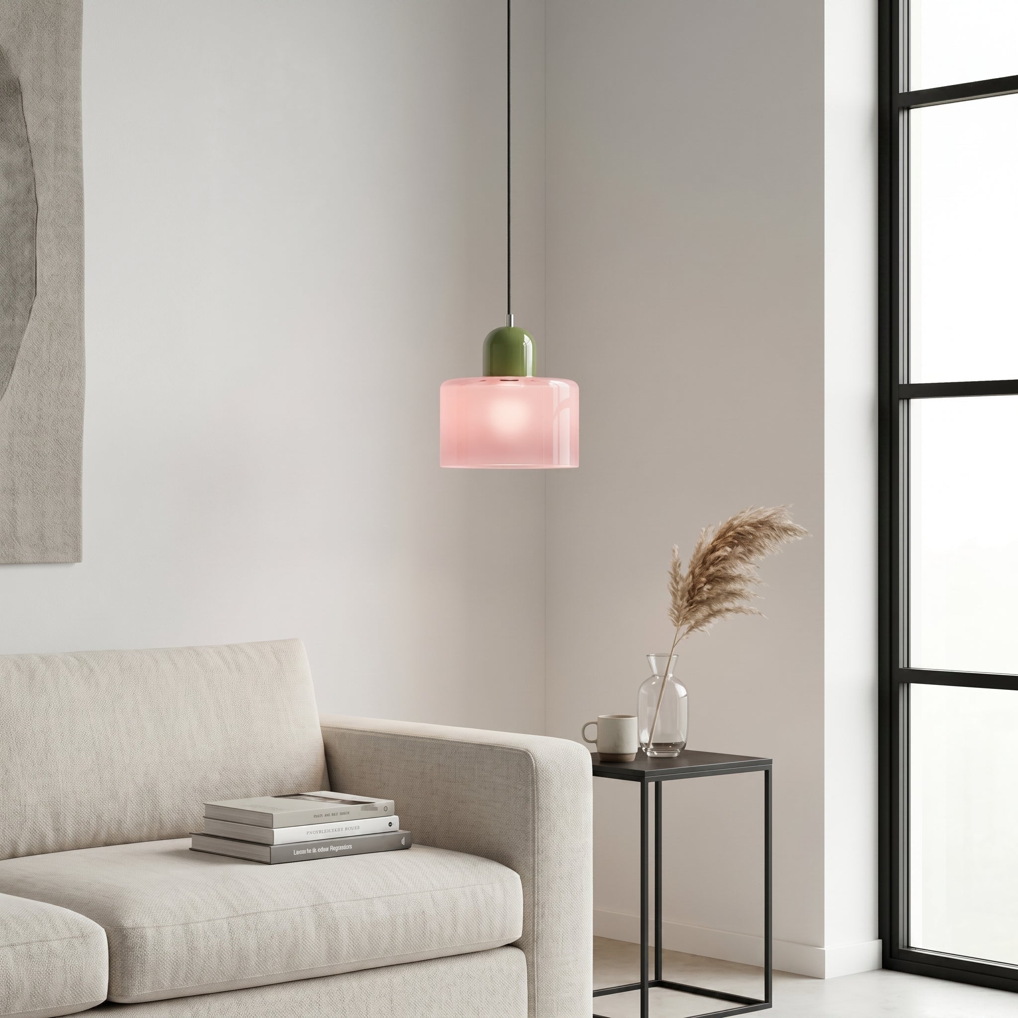 Bauhaus Pendant Light with Modern Cylindrical Shade Design - Pendant Light - Pink - Oaksoho