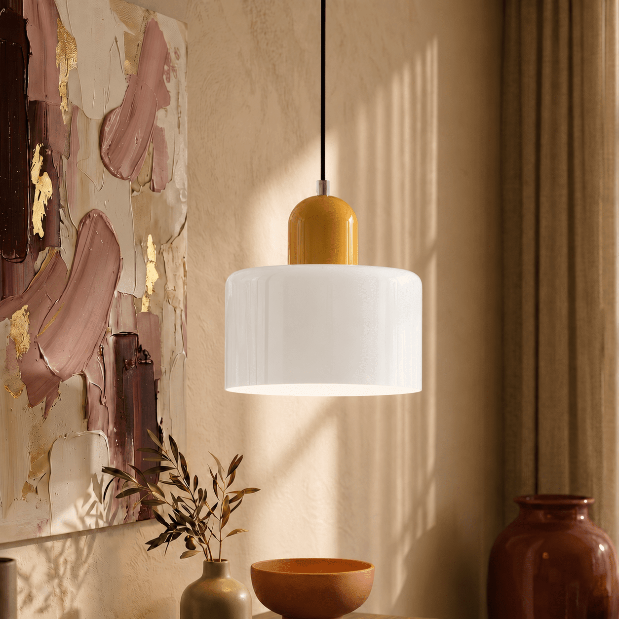 Bauhaus Pendant Light with Modern Cylindrical Shade Design - Pendant Light - White - Oaksoho