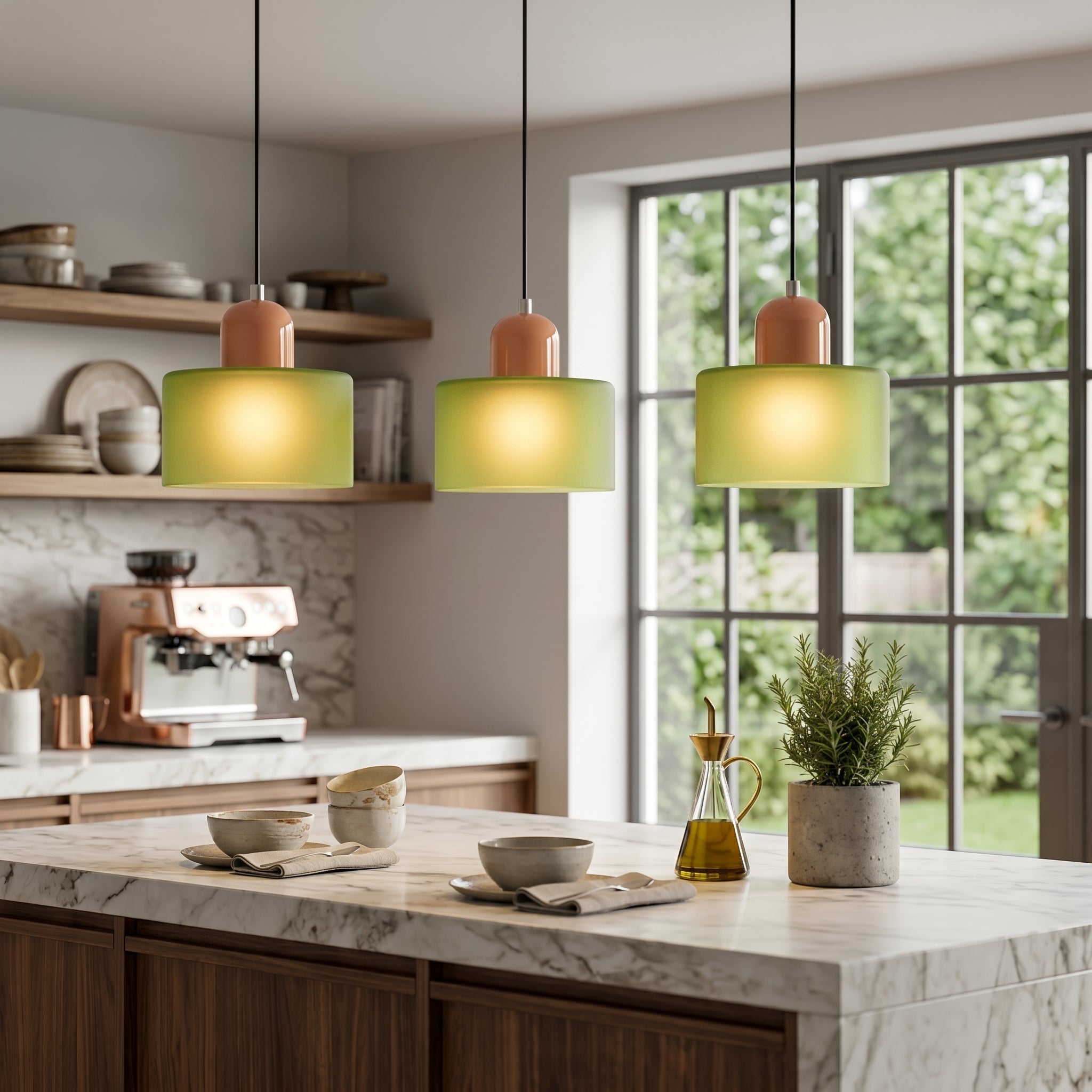 Bauhaus Pendant Light with Modern Cylindrical Shade Design - Pendant Light - Matt Green - Oaksoho
