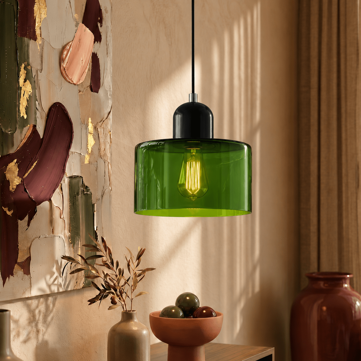 Bauhaus Pendant Light with Modern Cylindrical Shade Design - Pendant Light - Green - Oaksoho