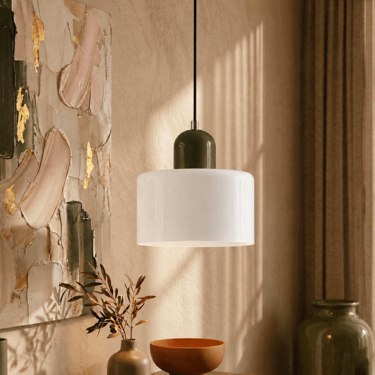 Bauhaus Pendant Light with Modern Cylindrical Shade Design - Pendant Light - White - Oaksoho