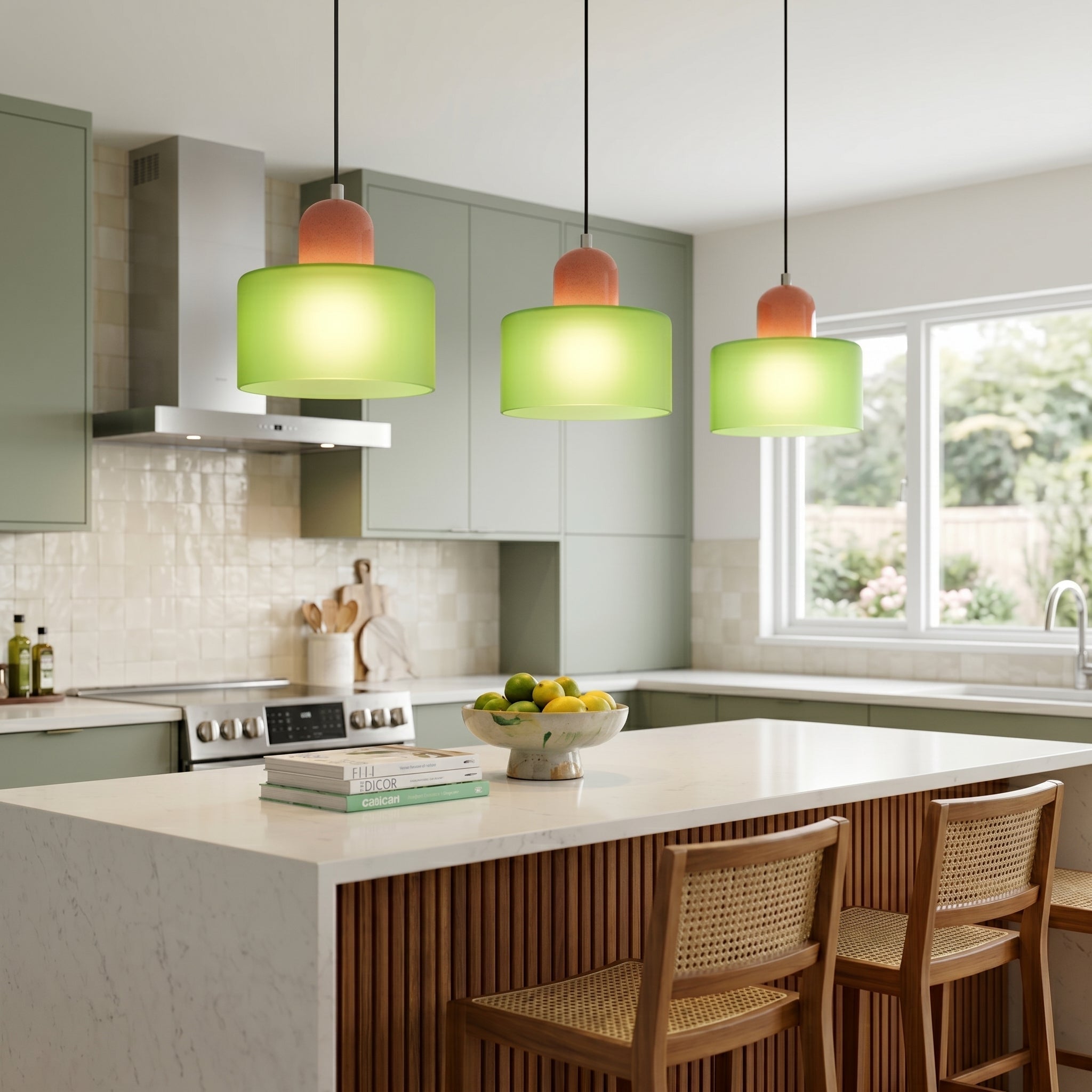 Bauhaus Pendant Light with Modern Cylindrical Shade Design - Pendant Light - Matt Green - Oaksoho