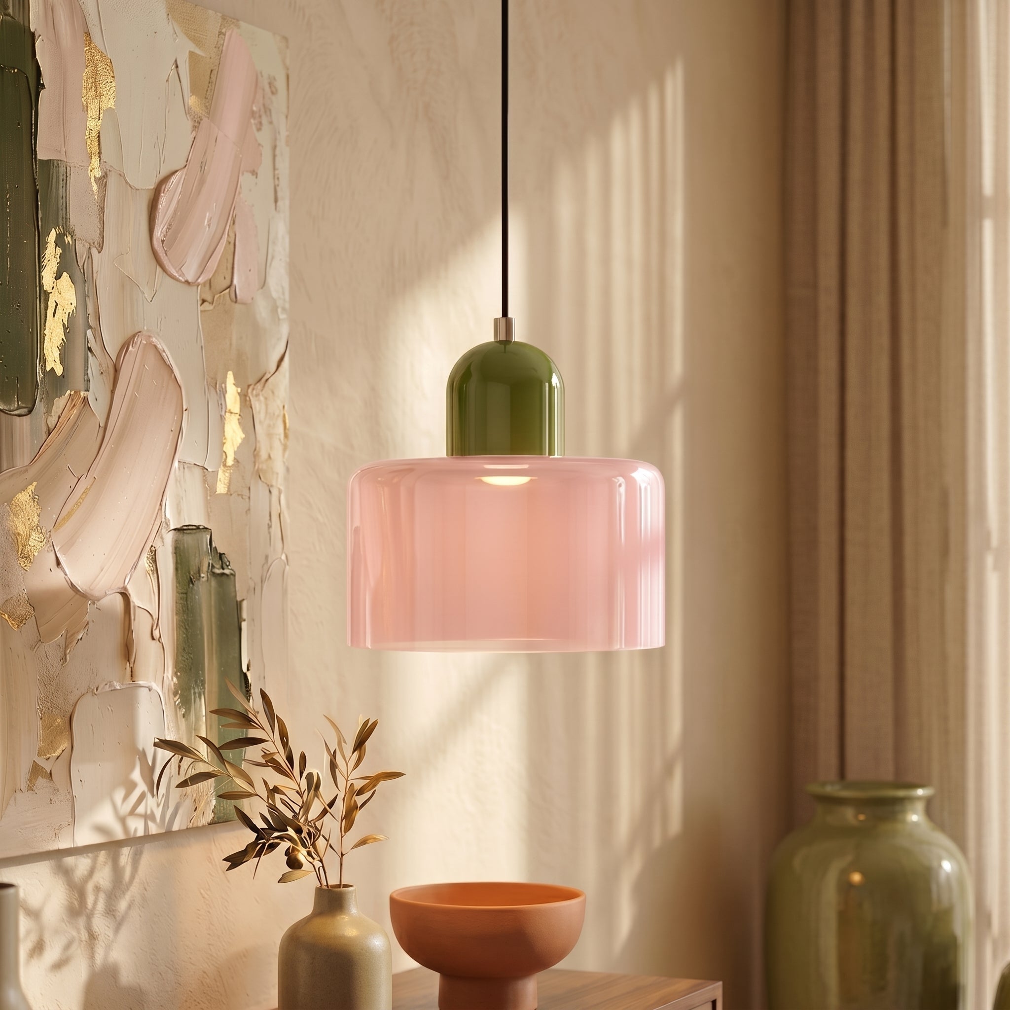 Bauhaus Pendant Light with Modern Cylindrical Shade Design - Pendant Light - Pink - Oaksoho