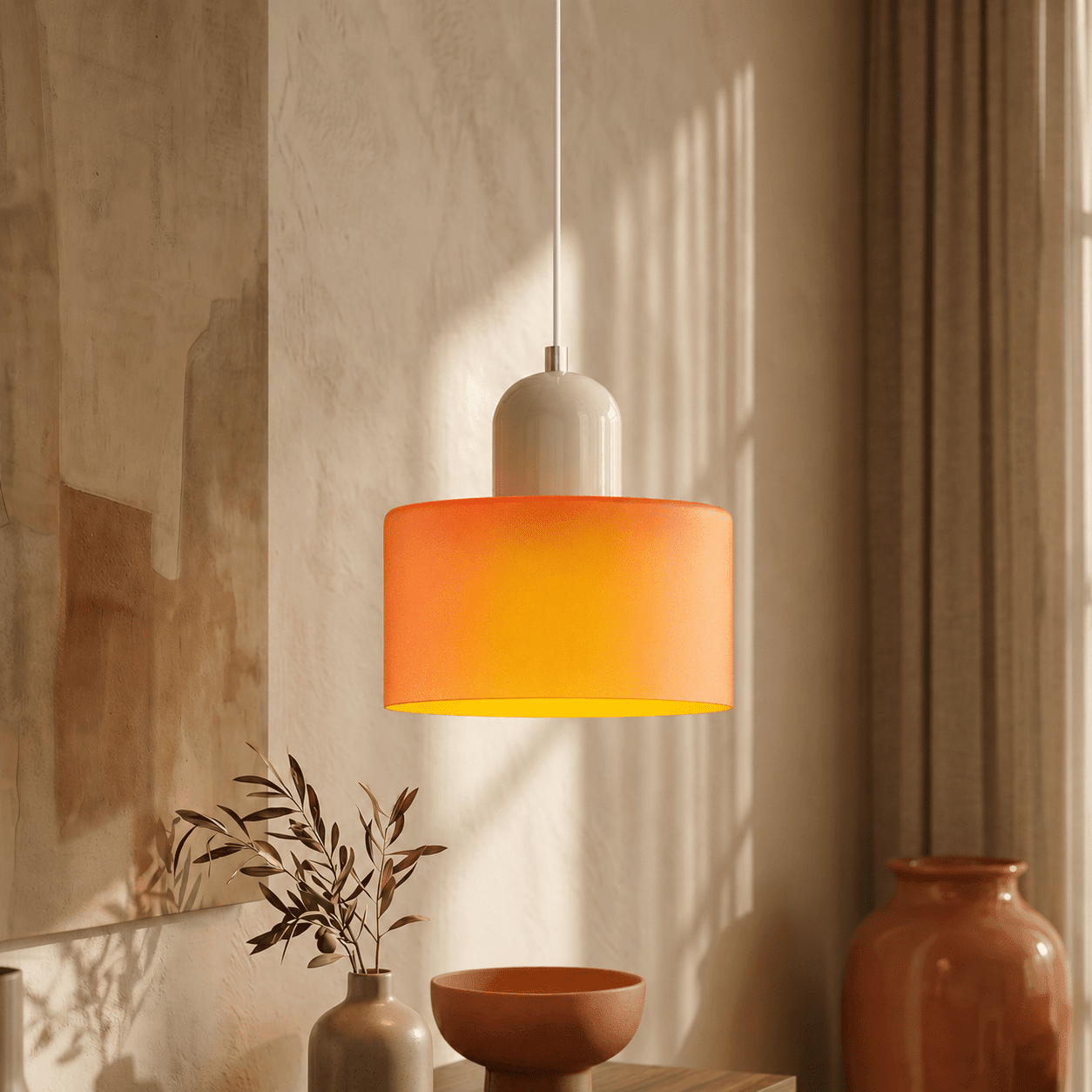 Bauhaus Pendant Light with Modern Cylindrical Shade Design - Pendant Light - Orange - Oaksoho