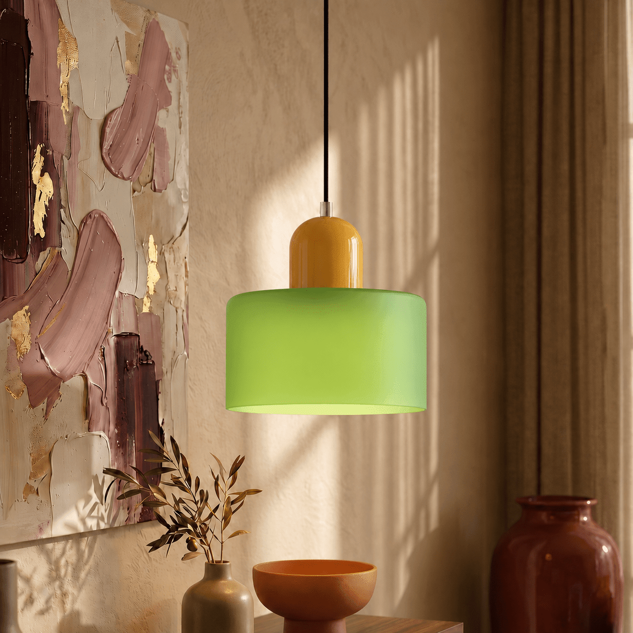 Bauhaus Pendant Light with Modern Cylindrical Shade Design - Pendant Light - Matt Green - Oaksoho