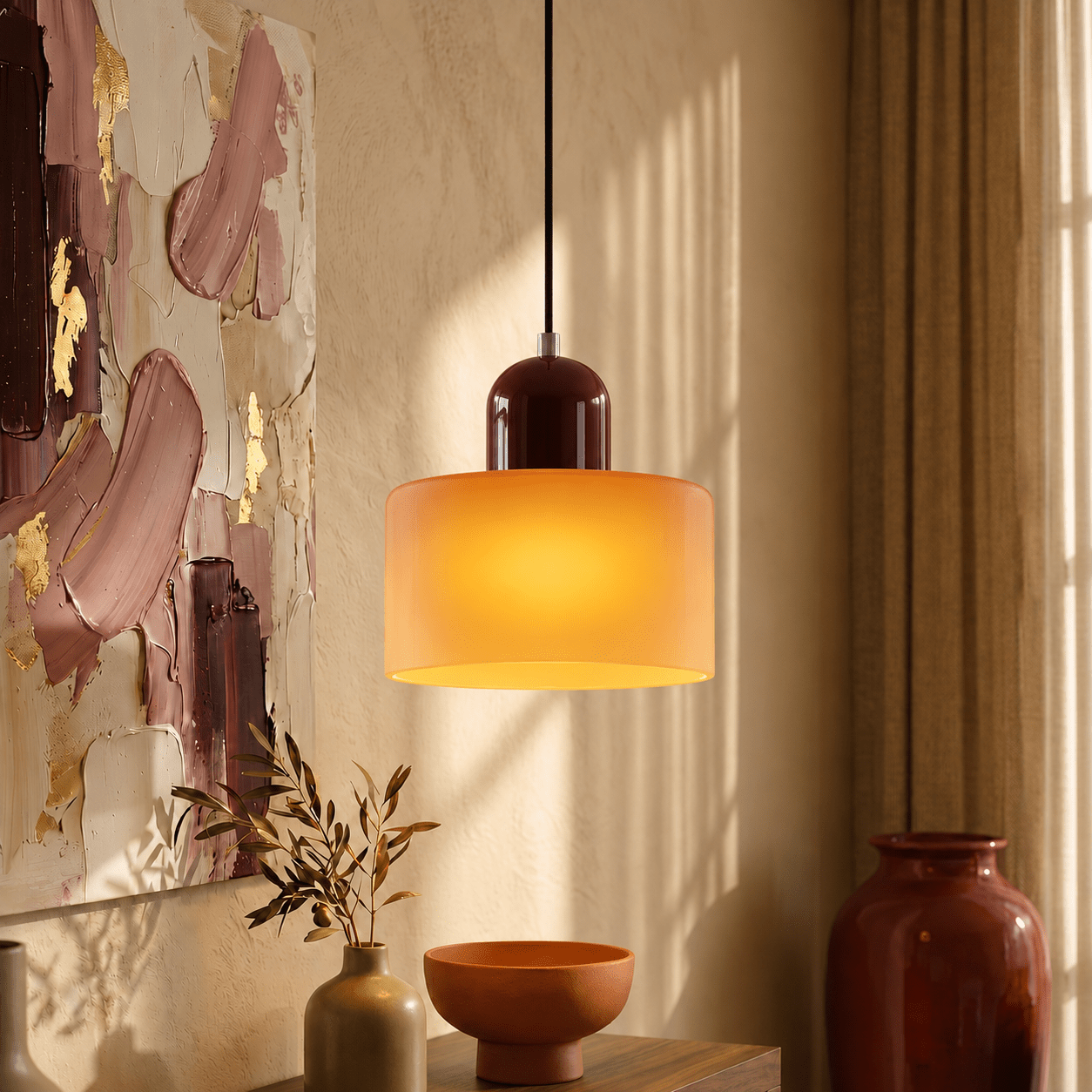 Bauhaus Pendant Light with Modern Cylindrical Shade Design - Pendant Light - Orange - Oaksoho