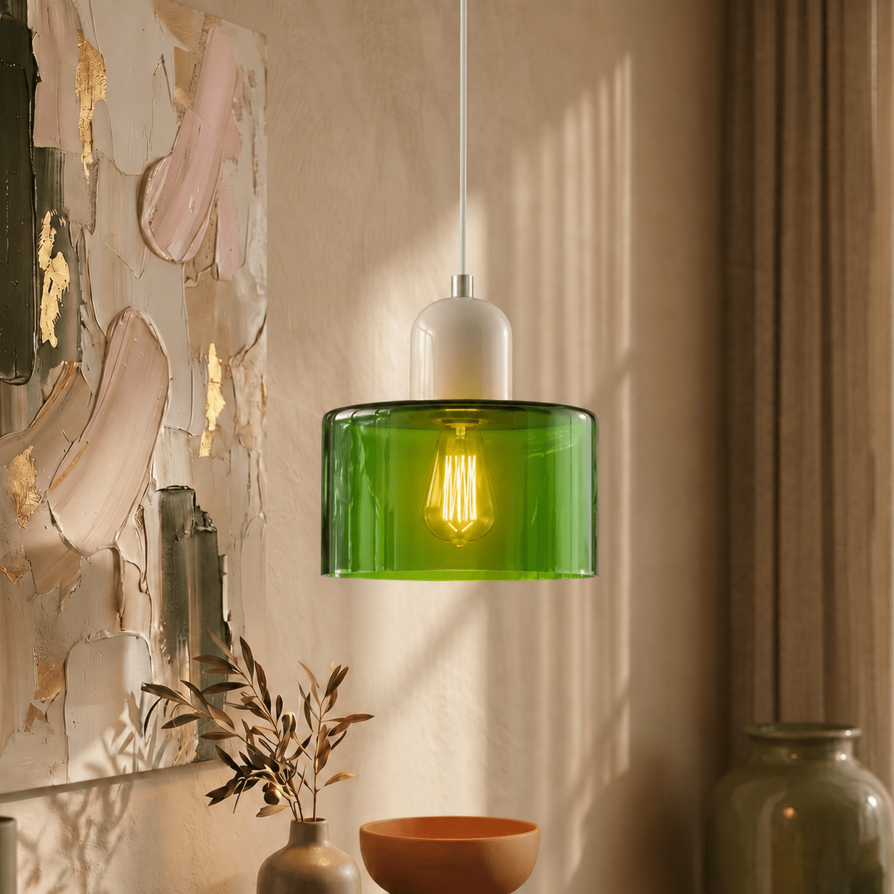 Bauhaus Pendant Light with Modern Cylindrical Shade Design - Pendant Light - Green - Oaksoho