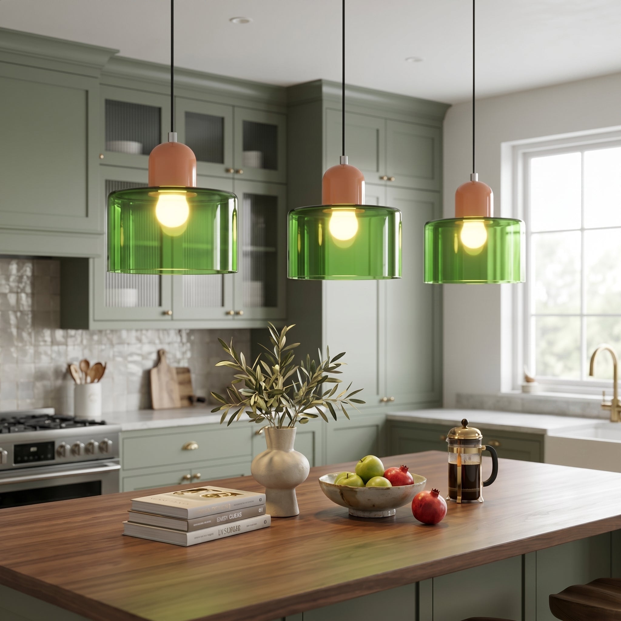 Bauhaus Pendant Light with Modern Cylindrical Shade Design - Pendant Light - Green - Oaksoho