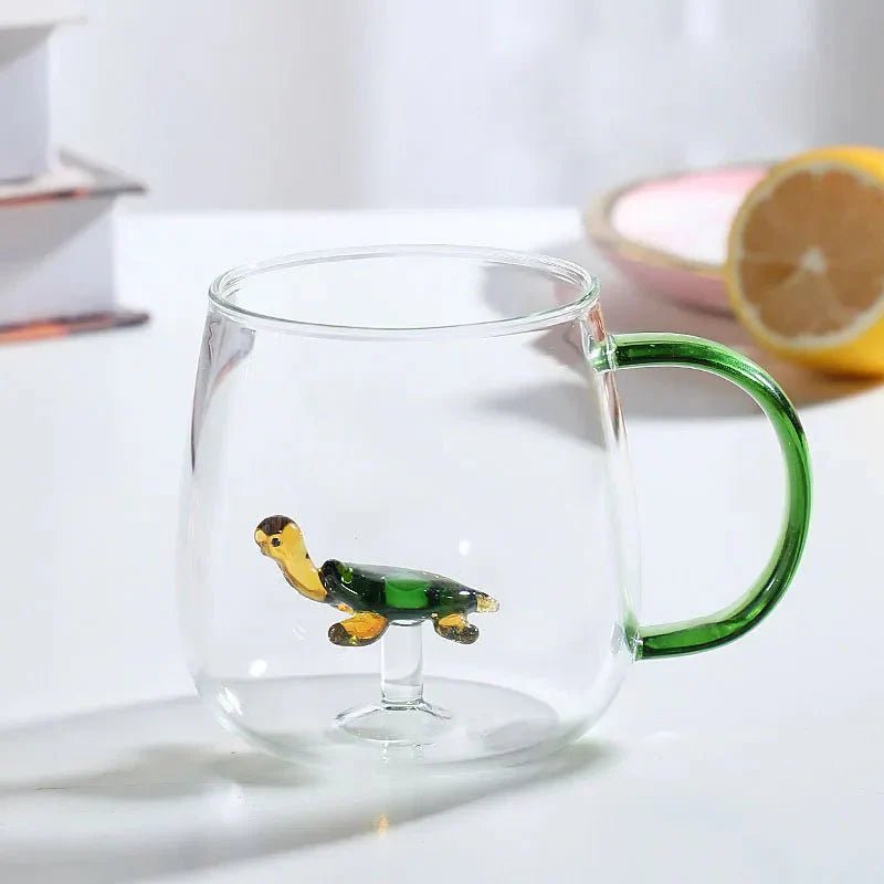 Borosilicate Glass Mug with 3D Animal Motif for Coffee and Tea - Mug - Turtle - Oaksoho
