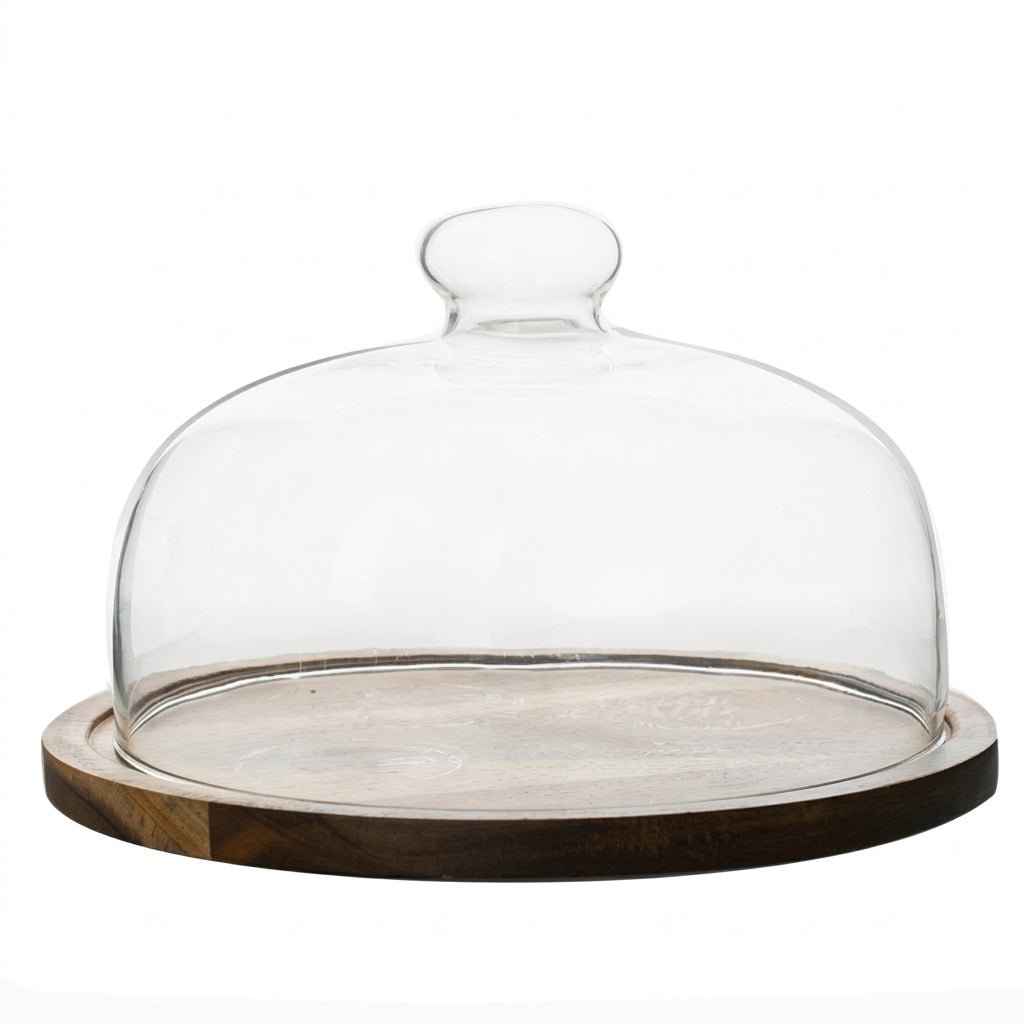 Cake Stand with Glass Dome for Sweets and Desserts - Glass Dome - Brown - Oaksoho