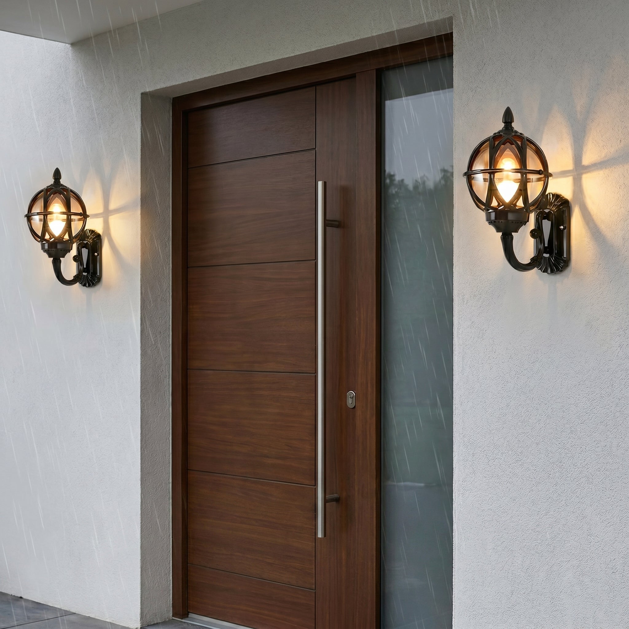 Classic Outdoor Wall Light in Globe Lantern Style - Wall Light - Black - Oaksoho